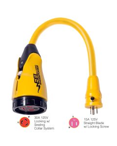 Marinco P15-30 EEL 30A-125V Female to 15A-125V Male Pigtail Adapter - Yellow