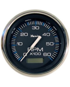 Faria Chesapeake Black SS 4" Tachometer w/Hourmeter - 6,000 RPM (Gas - Inboard)