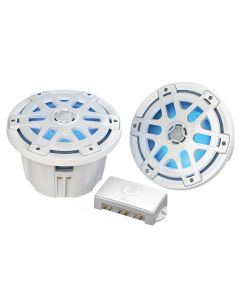 Poly-Planar MA-OC8 8" Round Waterproof Blue LED Lit Speaker - White